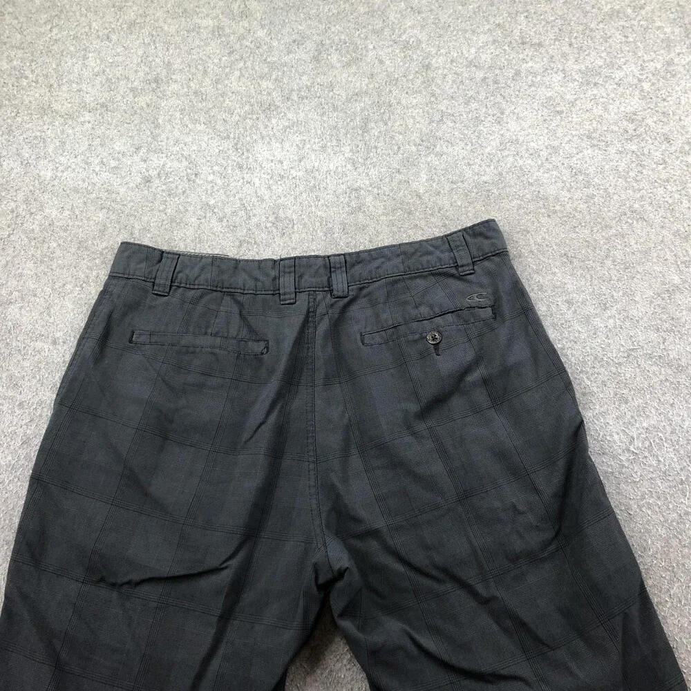 O'Neill Shorts Mens 36 Gray Plaid Chino Flat Front Microfiber 11 Inseam Casual